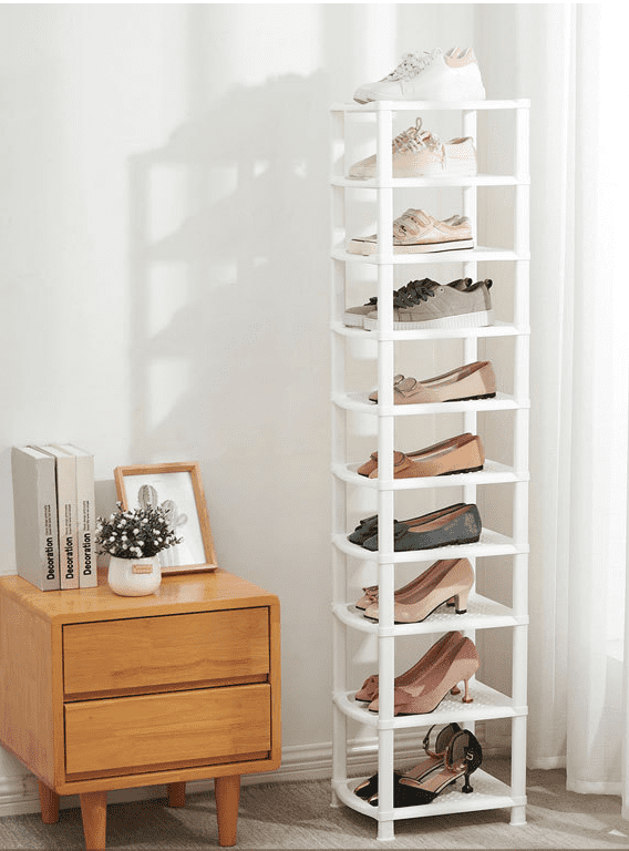 White Plastic 10 Tier Slim Portable Detachable Shoe Rack Storage Organizer.